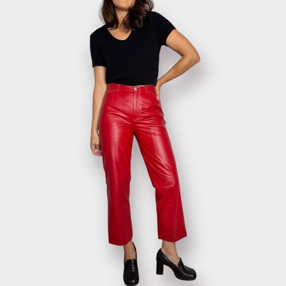 Y2K Nine West Red Leather Pants - Picture 1 of 7